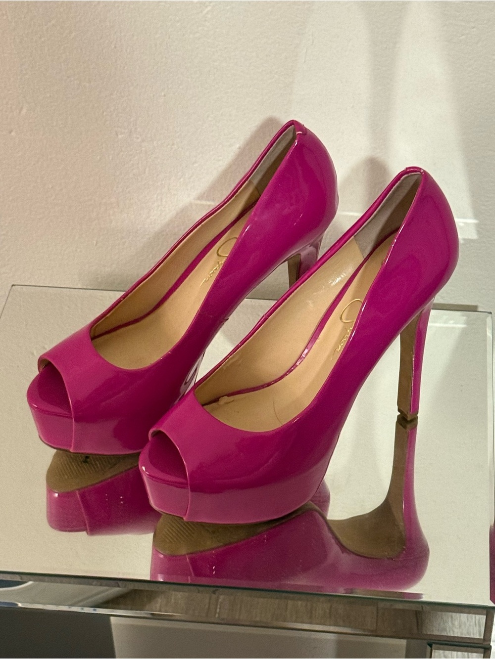Jessica Simpson Hot Pink Patent Peep-Toe Platform Pumps